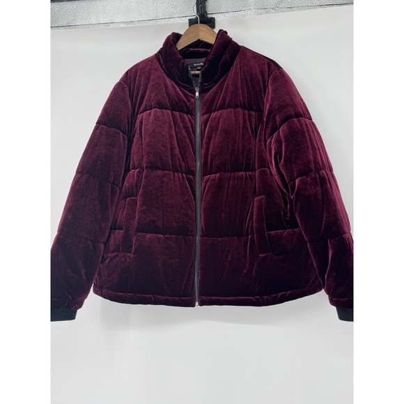 Simply Be Velvet Purple Puffer Jacket Plus 18 Whimsigoth Winter Glam Soft Bomber - Picture 5 of 10